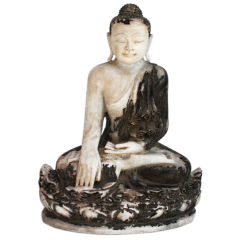 Burmese Seated Alabaster Buddha Sculpture 