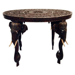 Carved Indian Rosewood Table with Elephantine Legs and Ivory Tusks